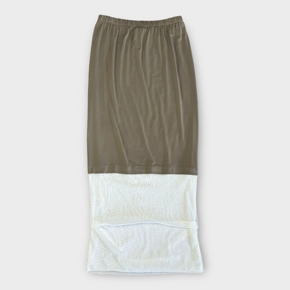 Planet By Lauren G Taupe Long Skirt Size 2 or 10-12 Stretch Sheer Bottom